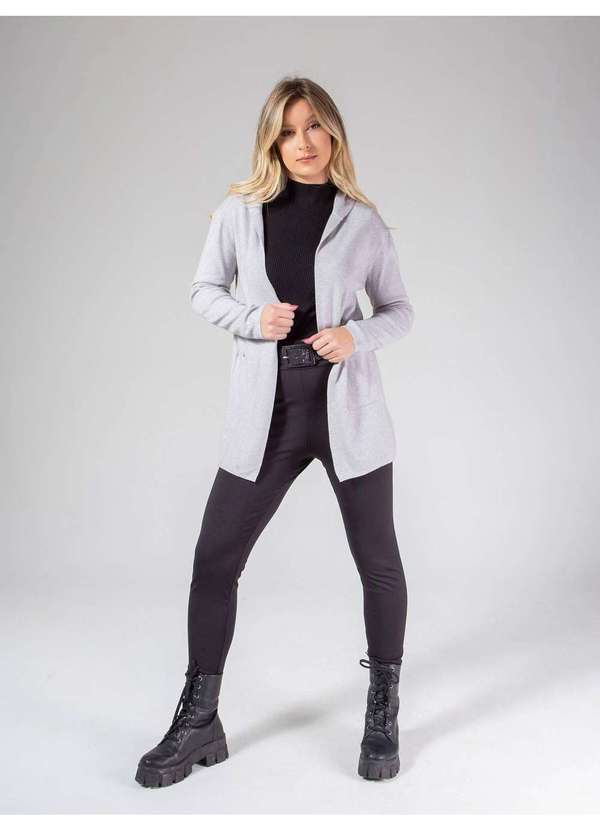 Susie Modas - Cardigan Médio com Capuz Feminino Cinza 4