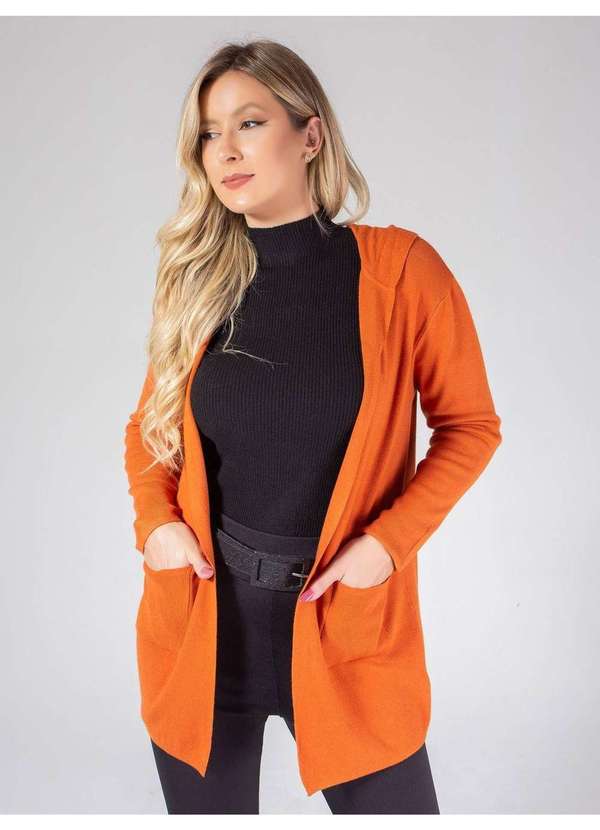 Susie Modas - Cardigan Médio com Capuz Feminino Laranja