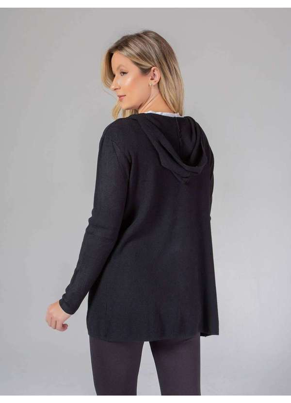 Susie Modas - Cardigan Médio com Capuz Feminino Preto 2