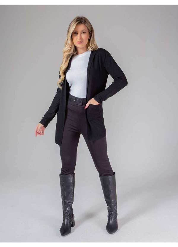 Susie Modas - Cardigan Médio com Capuz Feminino Preto 4