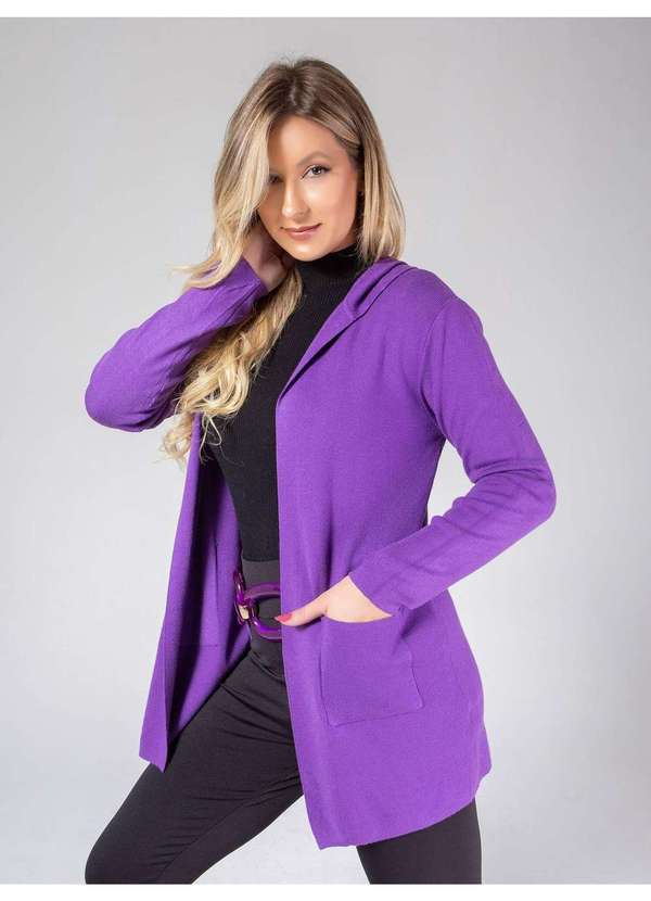Susie Modas - Cardigan Médio com Capuz Feminino Roxo