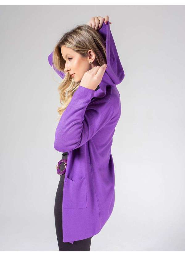 Susie Modas - Cardigan Médio com Capuz Feminino Roxo 3