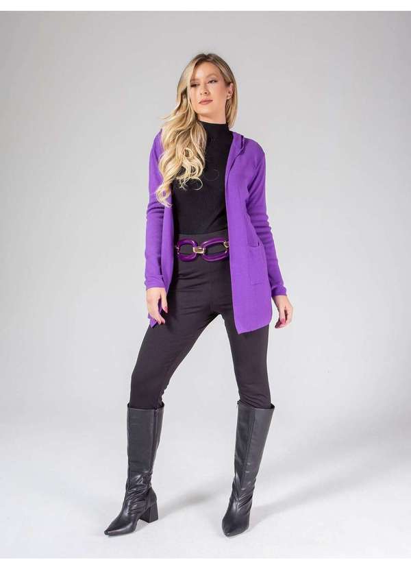Susie Modas - Cardigan Médio com Capuz Feminino Roxo 4