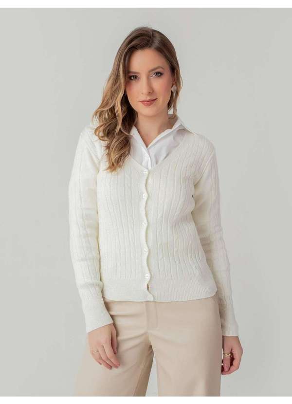 Susie Modas - Cardigan Modal Texturizado Feminino Branco