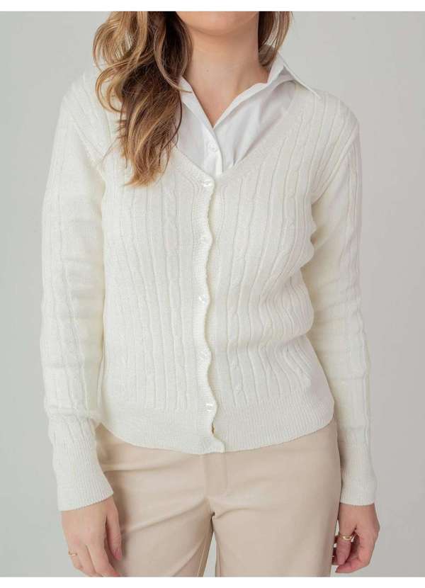 Susie Modas - Cardigan Modal Texturizado Feminino Branco 3