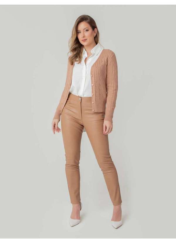 Susie Modas - Cardigan Modal Texturizado Feminino Marrom