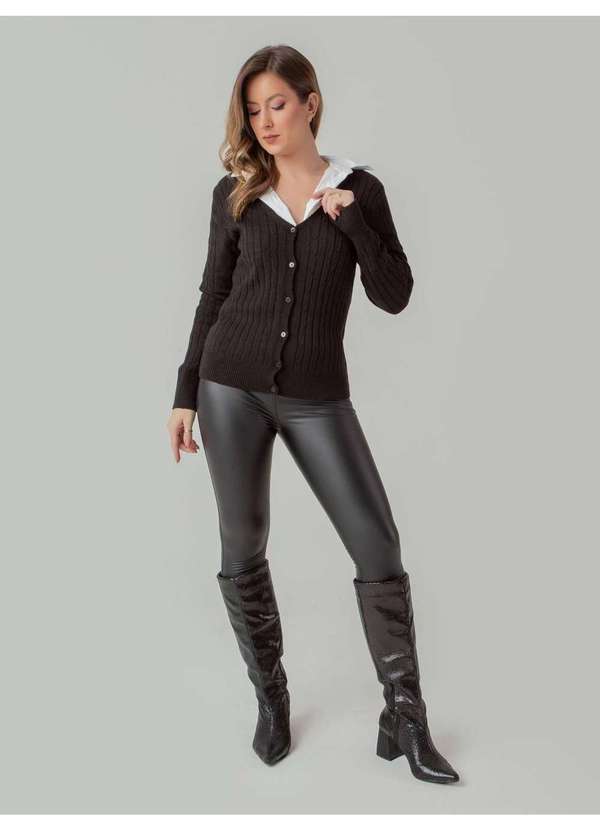 Susie Modas - Cardigan Modal Texturizado Feminino Preto 4