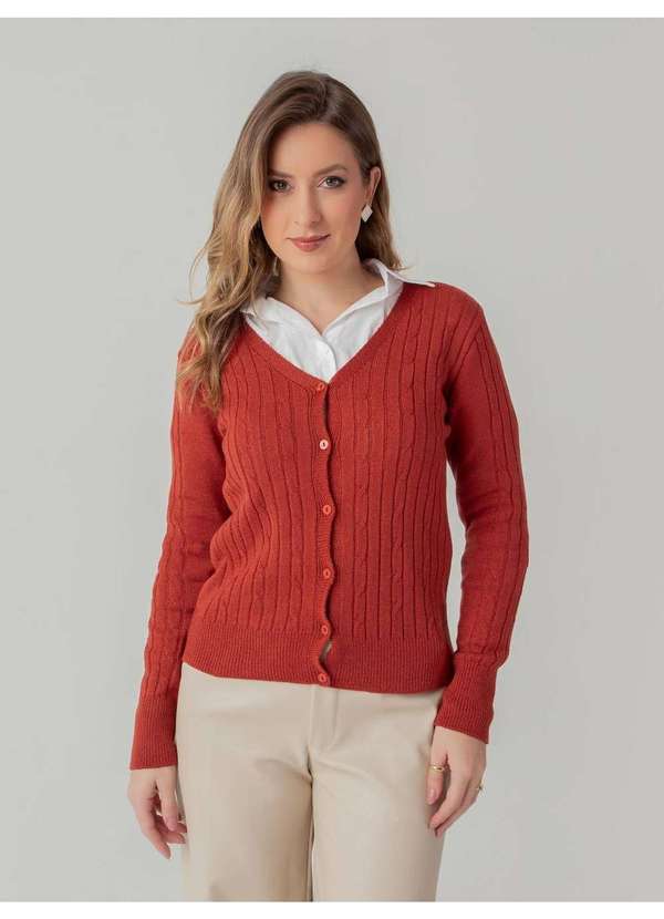 Susie Modas - Cardigan Modal Texturizado Feminino Vermelho