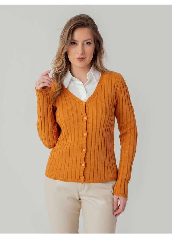 Susie Modas - Cardigan Susie Modal Canelado Feminino Amarelo