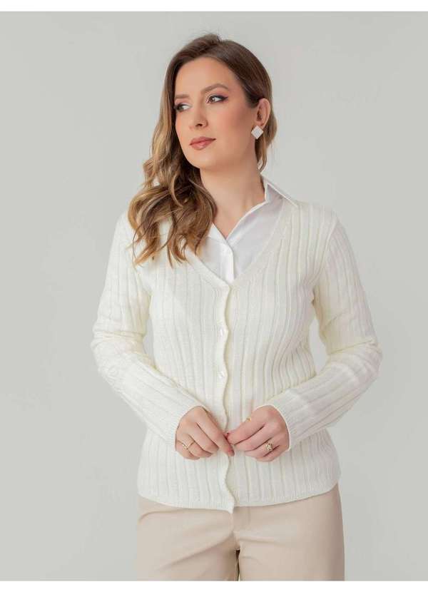 Susie Modas - Cardigan Susie Modal Canelado Feminino Branco 4