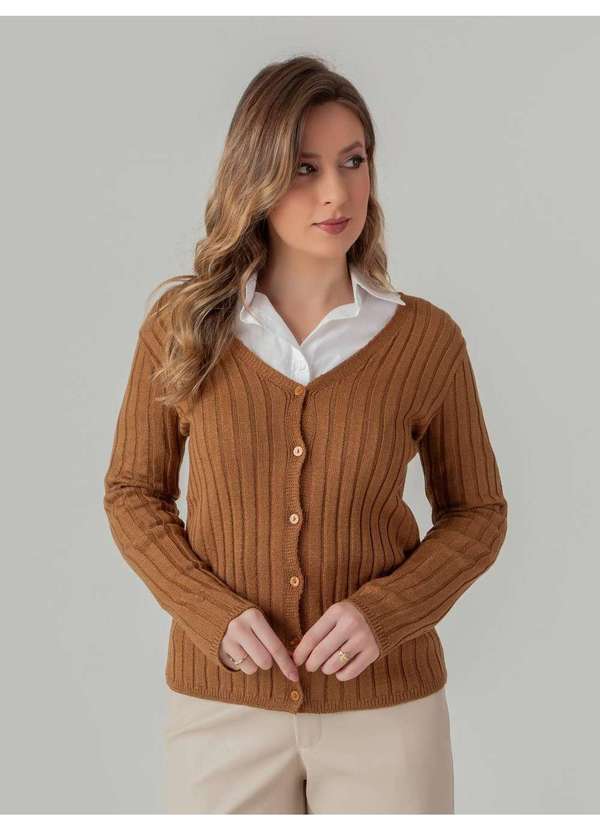 Susie Modas - Cardigan Susie Modal Canelado Feminino Marrom