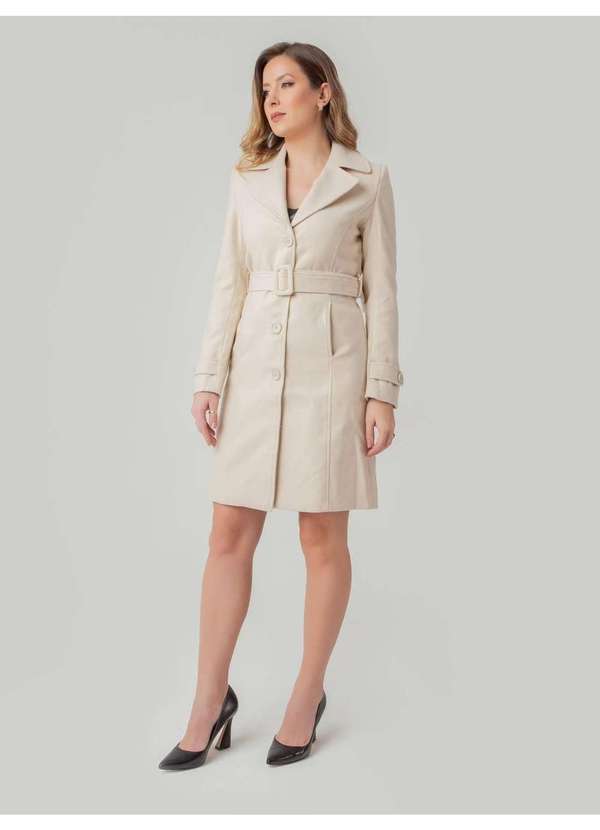 Susie Modas - Casaco Alongado Martingale Feminino Bege