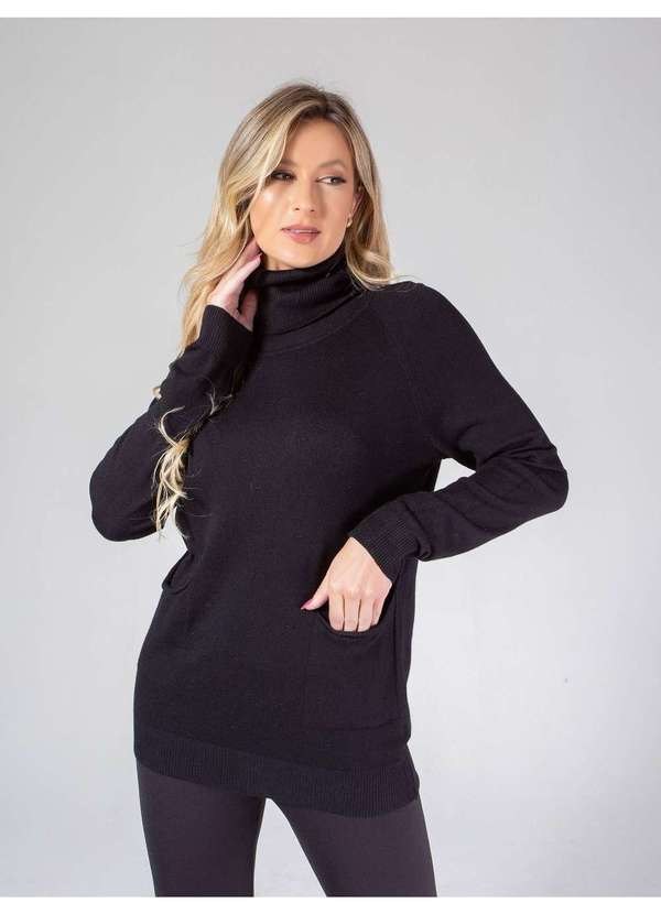 Susie Modas - Suéter Gola Alta Feminino Preto