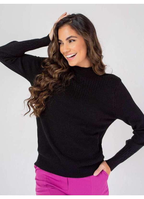 Susie Modas - Tricot Gola Alta Feminino Preto
