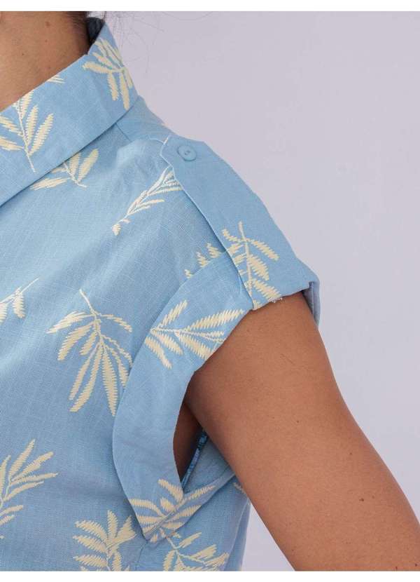 Susie Modas - Conjunto Linho Manga Muscle com Gola Polo e  Short Forrado Azul 3