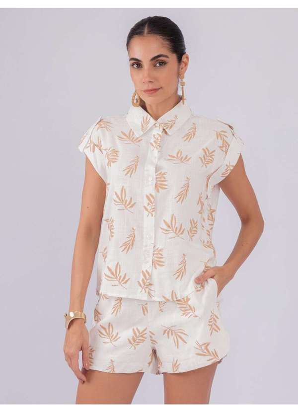 Susie Modas - Conjunto Linho Manga Muscle com Gola Polo e  Short Forrado Branco 4