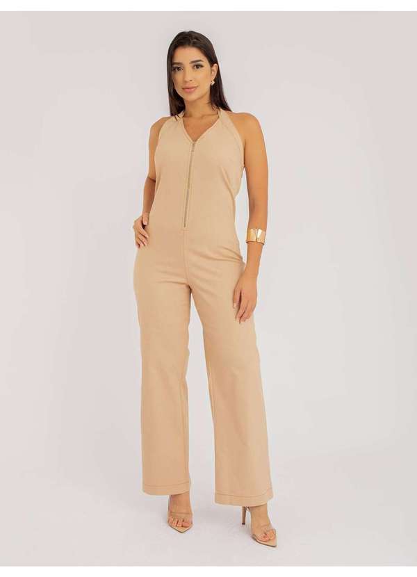 Susie Modas - Macacão Susie Pantalona Jeans Feminino Bege 2