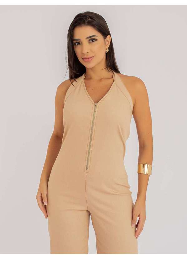 Susie Modas - Macacão Susie Pantalona Jeans Feminino Bege 5