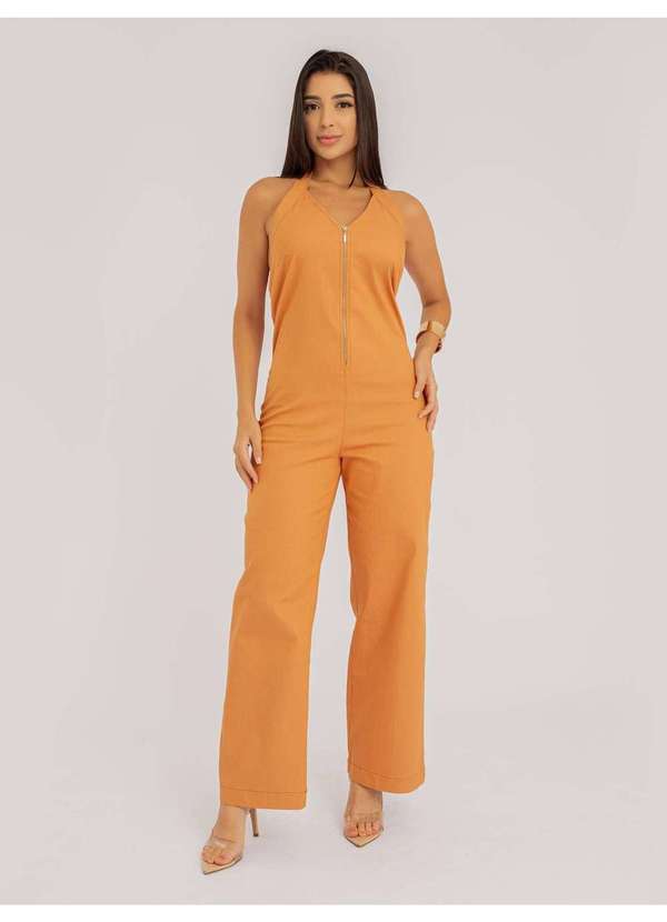 Susie Modas - Macacão Susie Pantalona Jeans Feminino Marrom