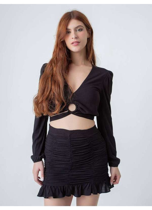 Susie Modas - Saia Drapeada Feminina Preto