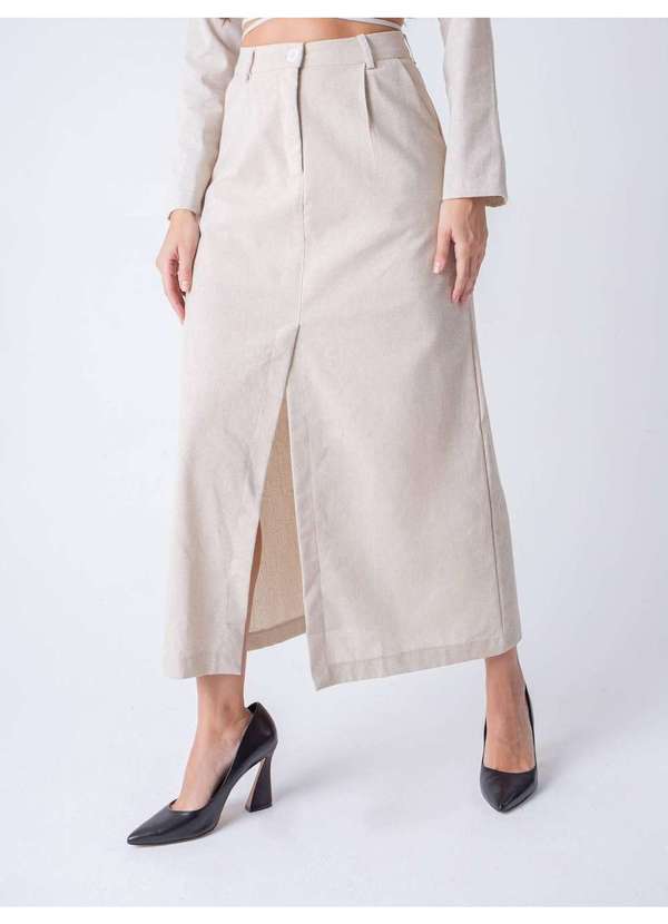 Susie Modas - Saia Longa Fenda Feminina Bege