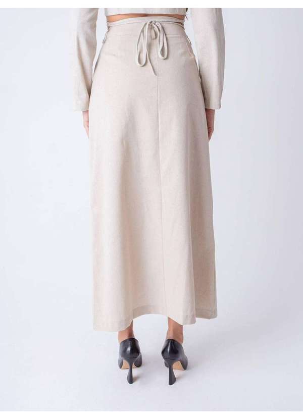 Susie Modas - Saia Longa Fenda Feminina Bege 2