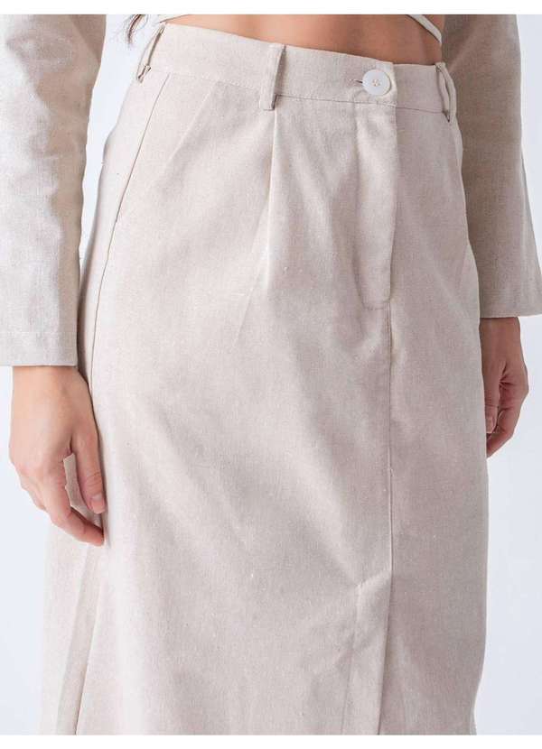 Susie Modas - Saia Longa Fenda Feminina Bege 3