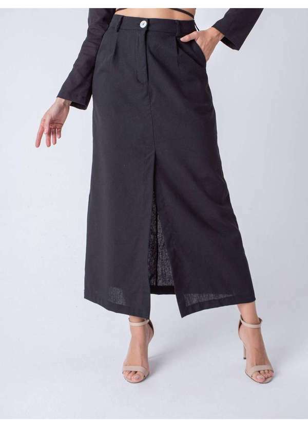 Susie Modas - Saia Longa Fenda Feminina Preto