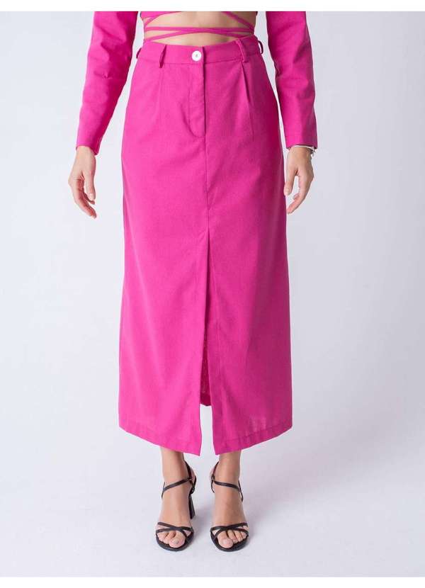 Susie Modas - Saia Longa Fenda Feminina Rosa