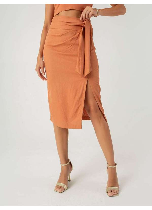 Susie Modas - Saia Midi Laço Feminina Marrom