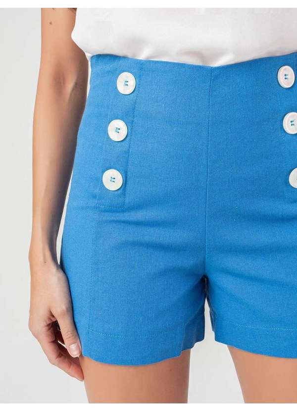 Susie Modas - Short Cintura Alta Linho Feminino Azul 3