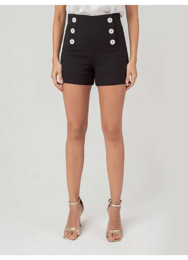 Susie Modas - Short Cintura Alta Linho Feminino Preto