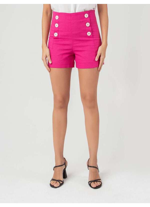 Susie Modas - Short Cintura Alta Linho Feminino Rosa