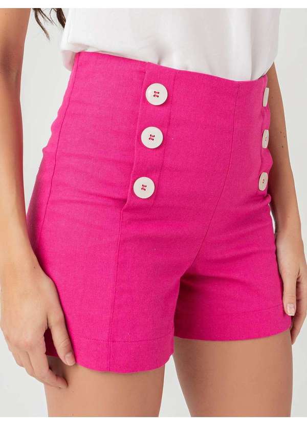 Susie Modas - Short Cintura Alta Linho Feminino Rosa 3