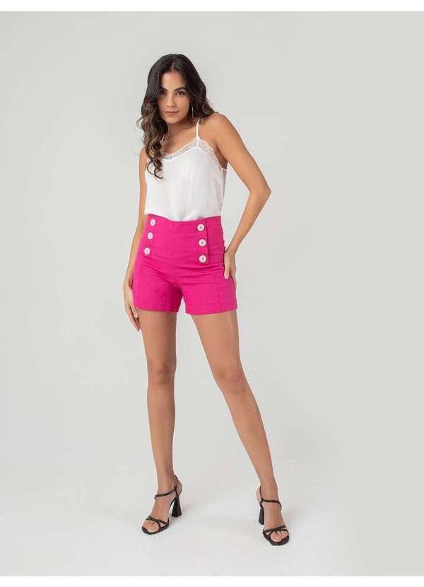 Susie Modas - Short Cintura Alta Linho Feminino Rosa 4