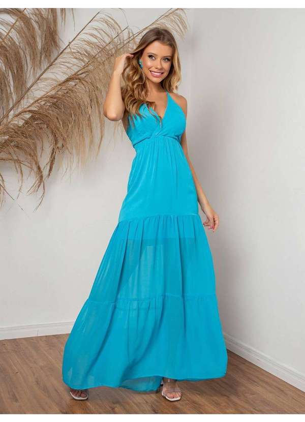 Susie Modas - Vestido Alça Chiffon Feminino Azul