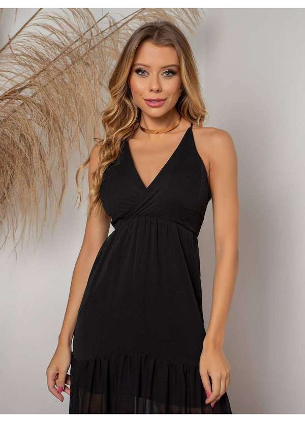 Susie Modas - Vestido Alça Chiffon Feminino Preto 4