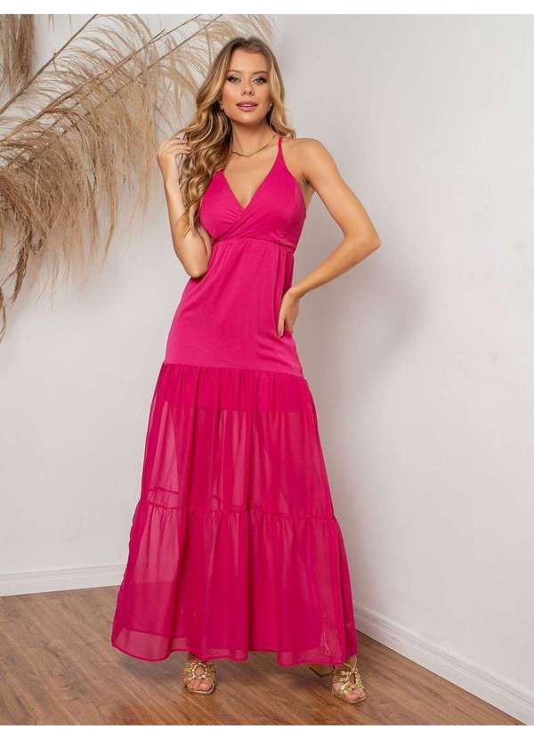 Susie Modas - Vestido Alça Chiffon Feminino Rosa