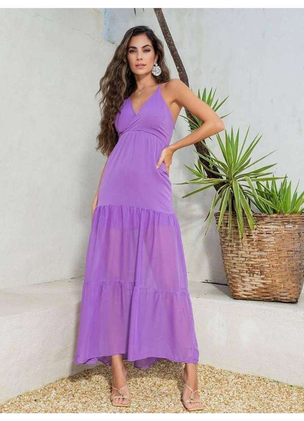 Susie Modas - Vestido Alça Chiffon Feminino Roxo