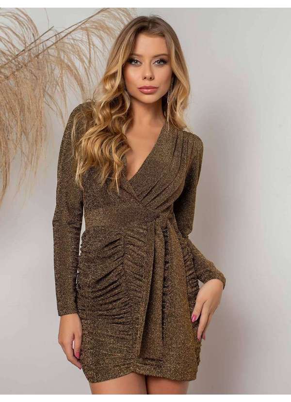 Susie Modas - Vestido Curto Lurex Feminino Dourado