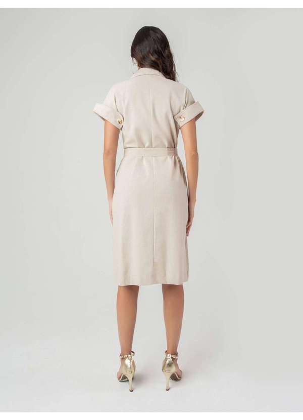 Susie Modas - Vestido Linho Midi Botões Feminino Bege 2
