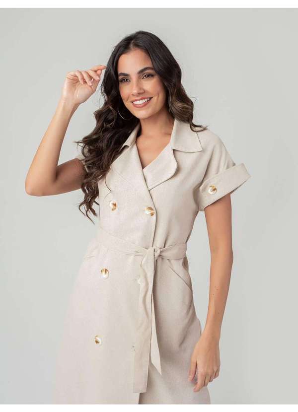 Susie Modas - Vestido Linho Midi Botões Feminino Bege 4