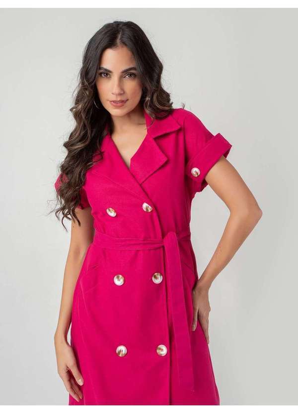 Susie Modas - Vestido Linho Midi Botões Feminino Rosa