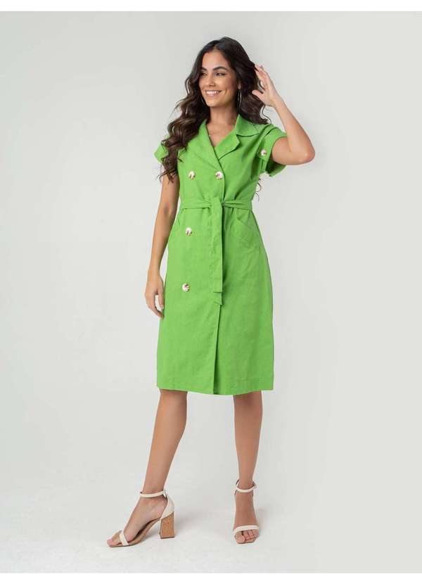 Susie Modas - Vestido Linho Midi Botões Feminino Verde