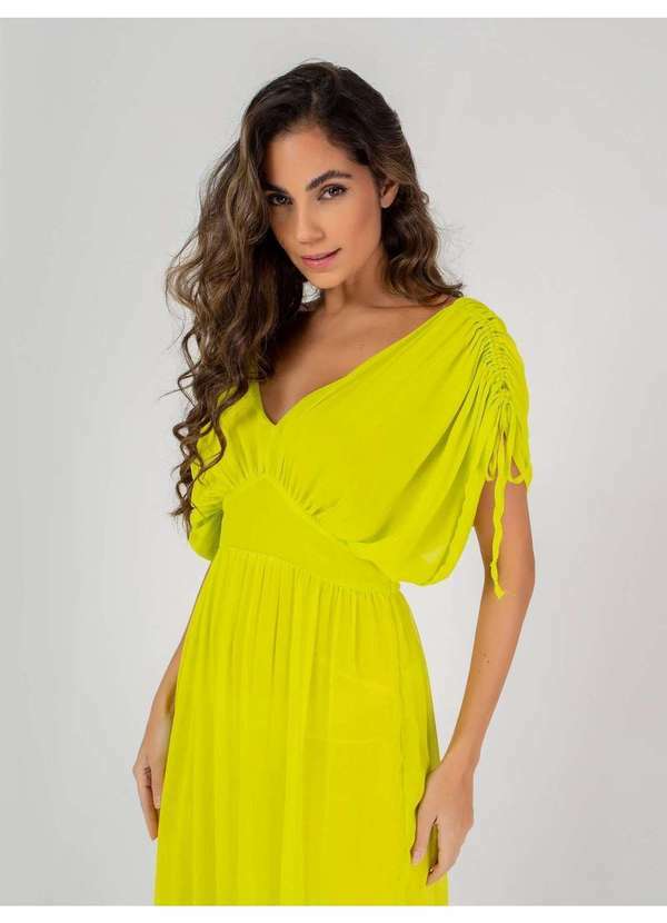 Susie Modas - Vestido Longo Chiffon Feminino Amarelo