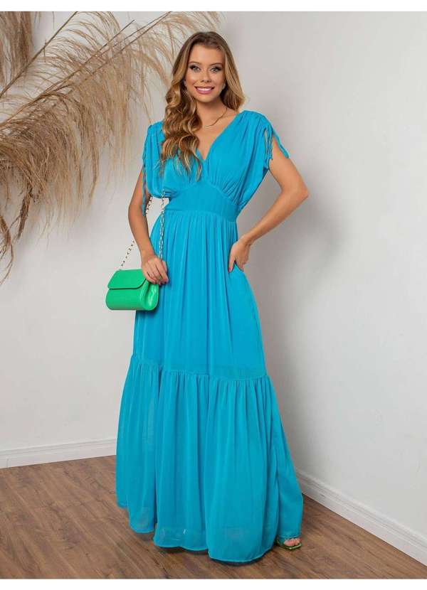 Susie Modas - Vestido Longo Chiffon Feminino Azul 4