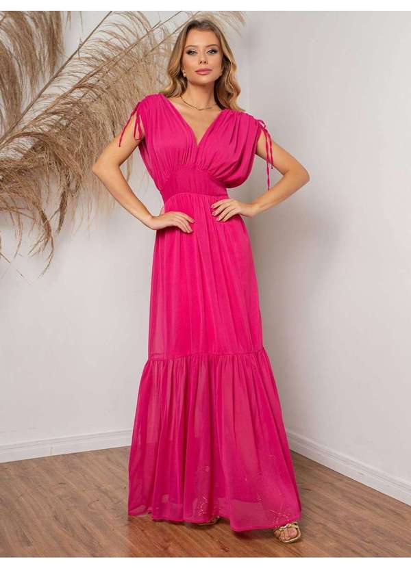 Susie Modas - Vestido Longo Chiffon Feminino Rosa 4