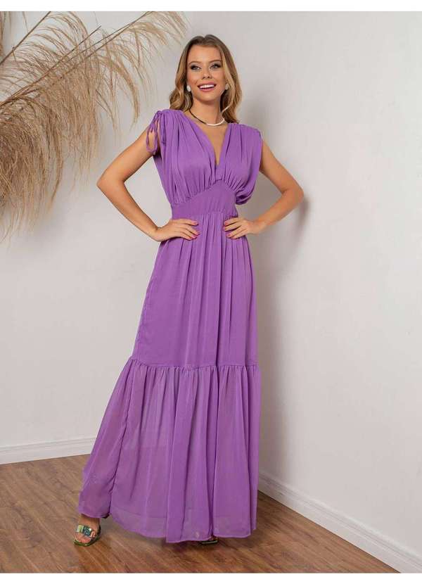 Susie Modas - Vestido Longo Chiffon Feminino Roxo 4