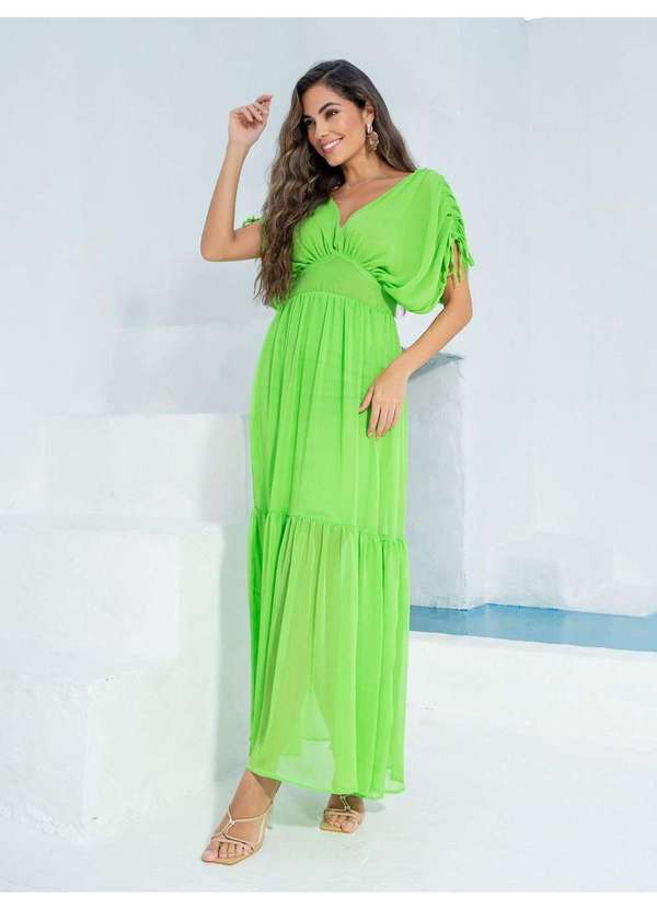 Susie Modas - Vestido Longo Chiffon Feminino Verde 4