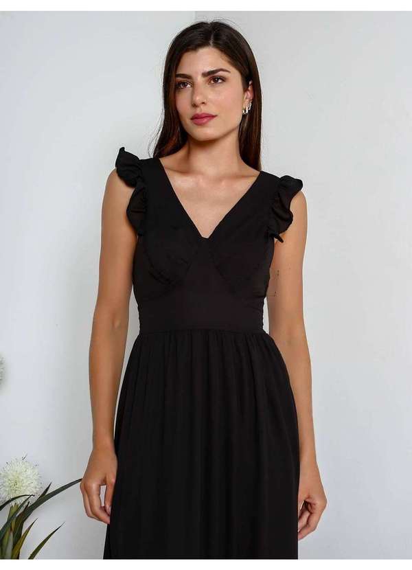 Susie Modas - Vestido Longo Saia Recorte Maria Feminino Preto